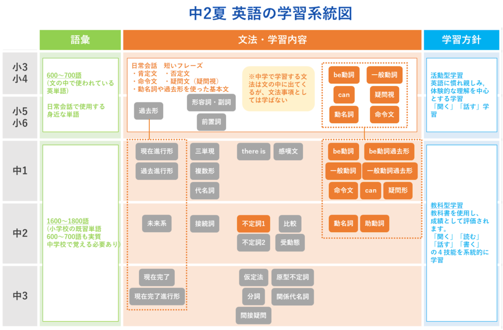 中2夏 英語の学習系統図